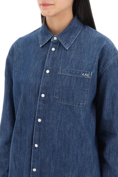 Shop Apc Denim Brodee Boyfriend Shirt In Blu