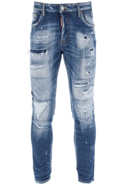 Shop Dsquared2 Destroyed Effect Skater Jeans. In Blu