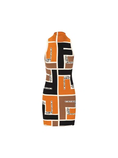 Shop Fendi Dresses In Orange/ash