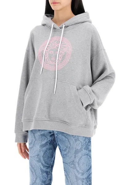 Shop Versace Hooded Sweatshirt With In Grigio