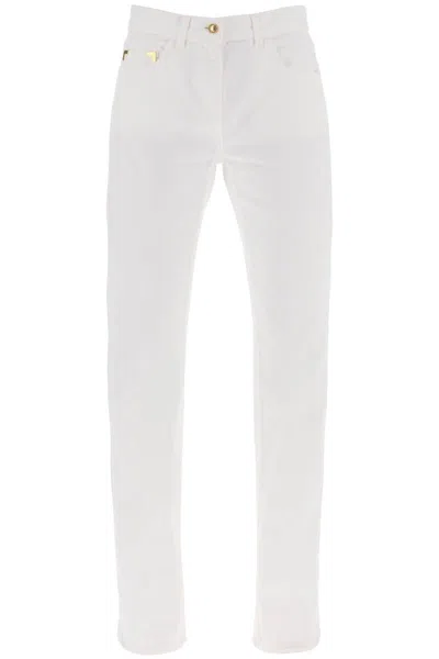 Shop Palm Angels Jeans With Gold Metal Detailing In Bianco