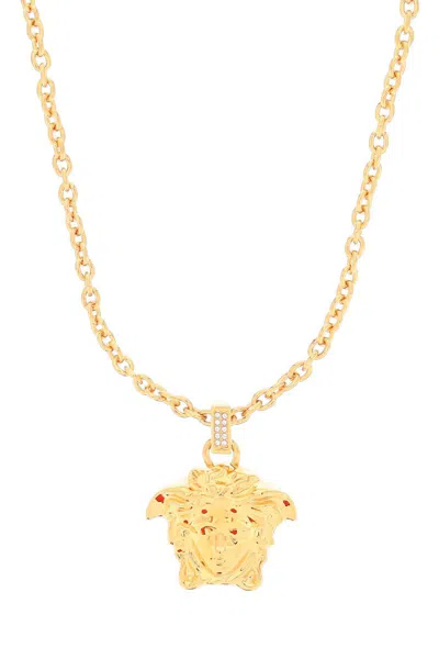 Shop Versace La Medusa Necklace With Crystals In Oro