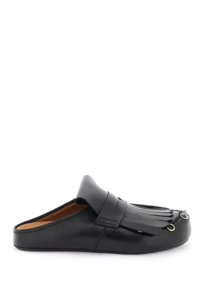 Shop Marni Leather Clogs With Bangs And Piercings In Nero