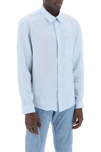 Shop Apc Linen Cassel Shirt For In Celeste