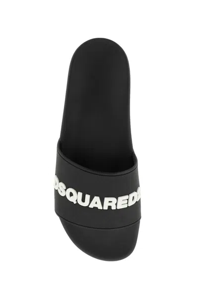 Shop Dsquared2 Logo Rubber Slides In Bianco