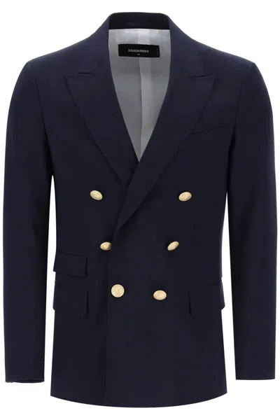 Dsquared2 Navy Blue Wool Twill Jacket In Blu