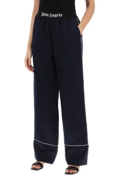 Shop Palm Angels Satin Pajama Pants For In Blu