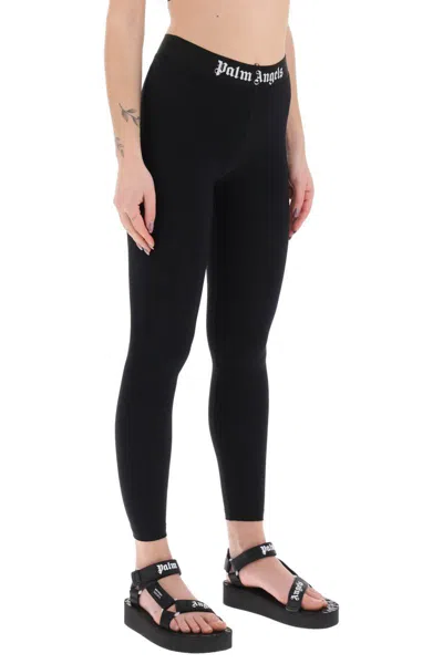 Shop Palm Angels Sporty Leggings With Branded Stripe In Nero