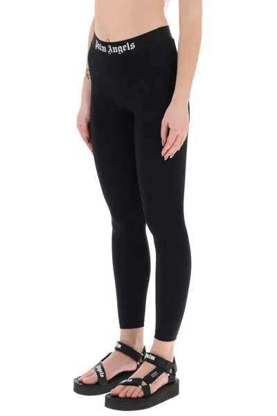 Shop Palm Angels Sporty Leggings With Branded Stripe In Nero