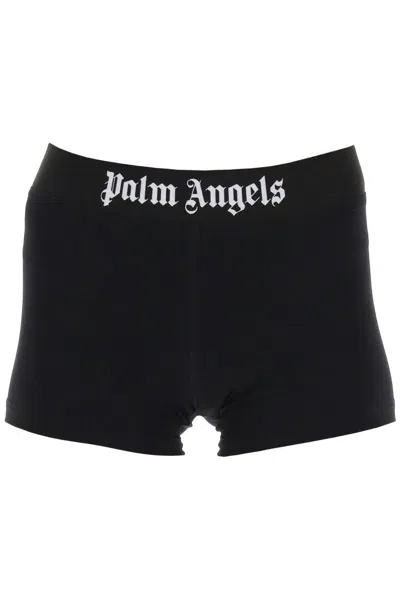 Shop Palm Angels Sporty Shorts With Branded Stripe In Nero