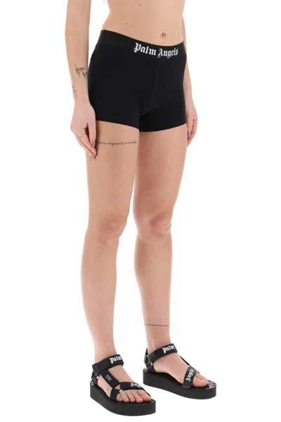 Shop Palm Angels Sporty Shorts With Branded Stripe In Nero