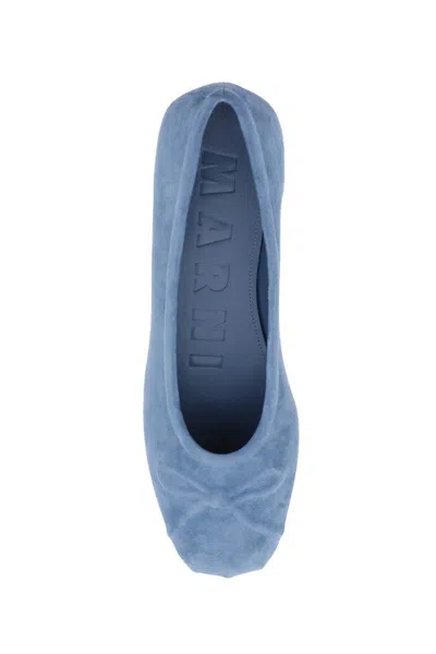 Shop Marni Suede Little Bow Ballerina Shoes In Blu