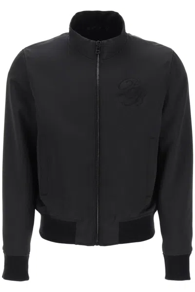 Shop Balmain Technical Satin Bomber Jacket With Embroidered Logo. In Nero