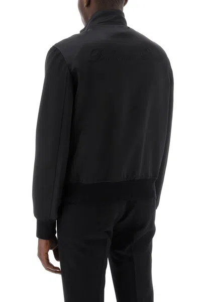 Shop Balmain Technical Satin Bomber Jacket With Embroidered Logo. In Nero