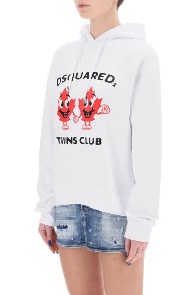 Shop Dsquared2 Twins Club Hooded Sweatshirt In Bianco