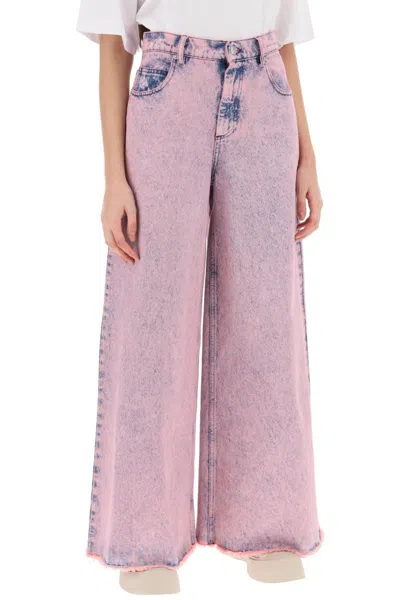 Shop Marni Wide Leg Jeans In Overdyed Denim In Rosa