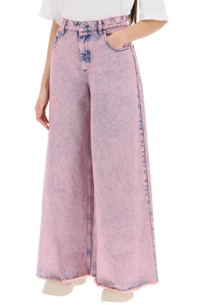 Shop Marni Wide Leg Jeans In Overdyed Denim In Rosa