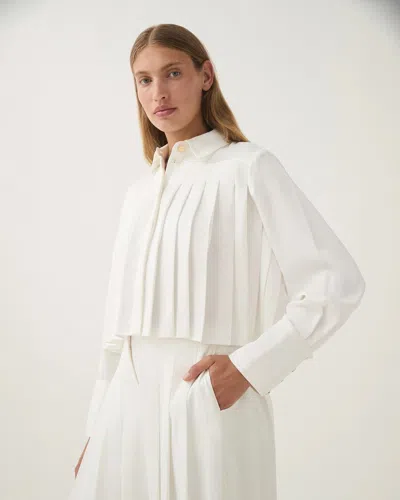 Shop Aje Estrade Pleated Crop Shirt In White