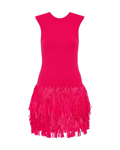 Shop Aje Rushes Fringe Knit Mini Dress In Pink