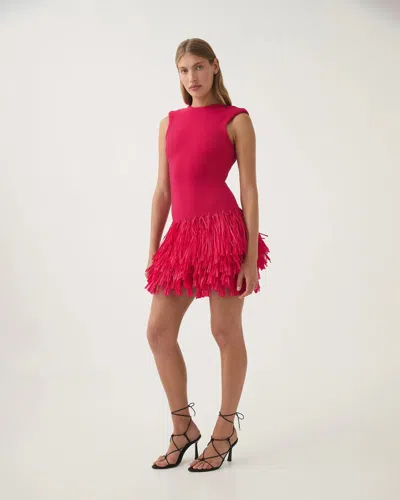 Shop Aje Rushes Fringe Knit Mini Dress In Pink
