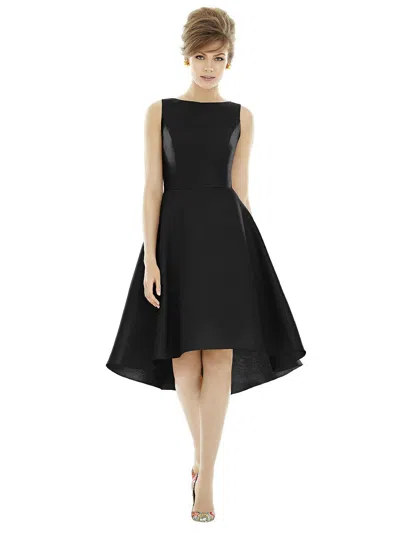 Shop Alfred Sung Bateau Neck Satin High Low Cocktail Dress In Black
