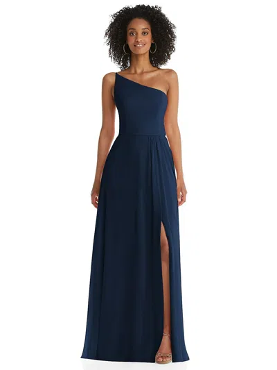 Shop After Six One-shoulder Chiffon Maxi Dress With Shirred Front Slit In Blue