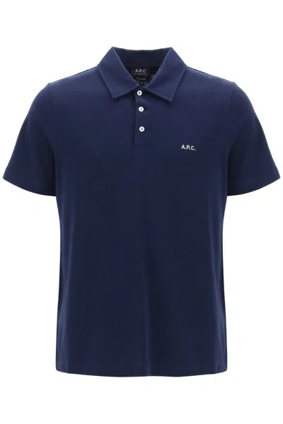 Shop Apc Austin Polo Shirt With Logo Embroidery In Blu
