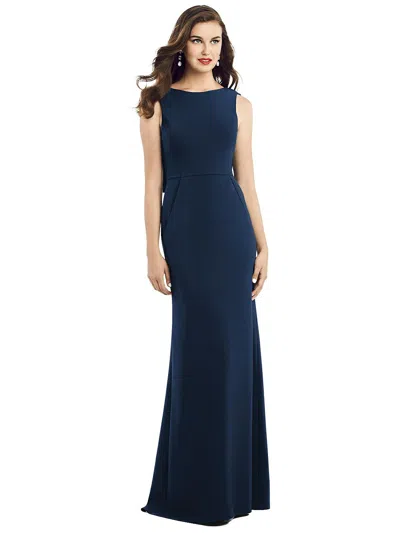 Shop Dessy Collection Draped Backless Crepe Dress With Pockets In Blue