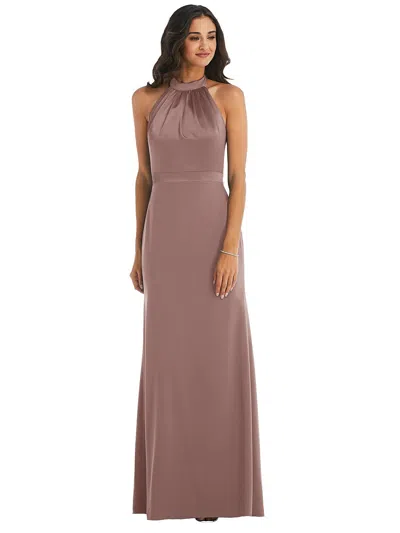 Shop After Six High-neck Open-back Maxi Dress With Scarf Tie In Gold