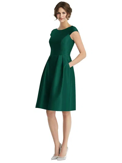 Alfred Sung Bateau Neck Satin High Low Cocktail Dress In Green