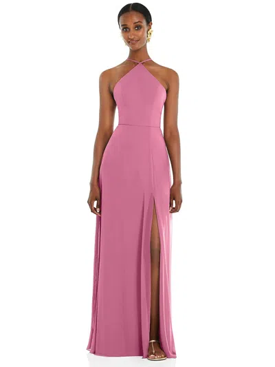 Shop Lovely Diamond Halter Maxi Dress With Adjustable Straps In Pink