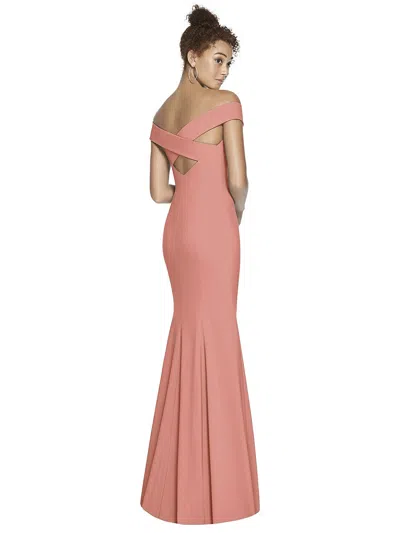 Dessy Collection Off-the-shoulder Criss Cross Back Trumpet Gown In Pink