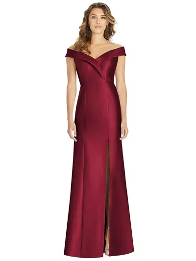 Shop Alfred Sung Off-the-shoulder Cuff Trumpet Gown With Front Slit In White