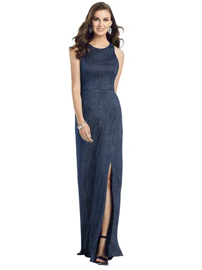 Shop Dessy Collection Sleeveless Scoop Neck Metallic Trumpet Gown In Blue