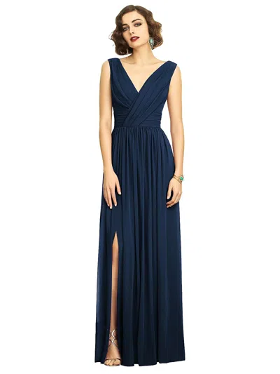 Shop Dessy Collection Sleeveless Draped Chiffon Maxi Dress With Front Slit In Blue