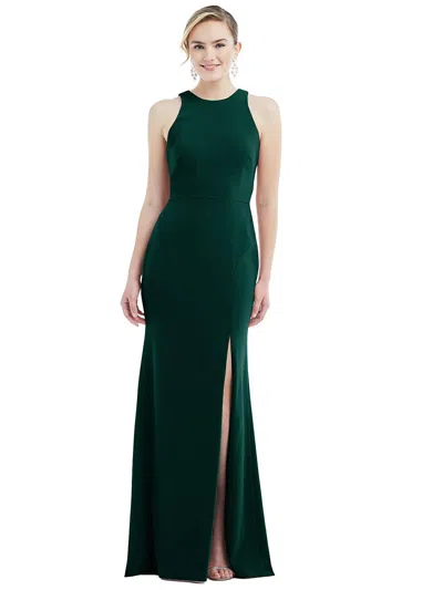 Shop Dessy Collection Cutout Open-back Halter Maxi Dress With Scarf Tie In Green