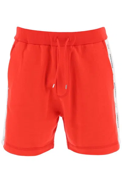 Shop Dsquared2 Burbs Sweatshorts With Logo Bands In Rosso