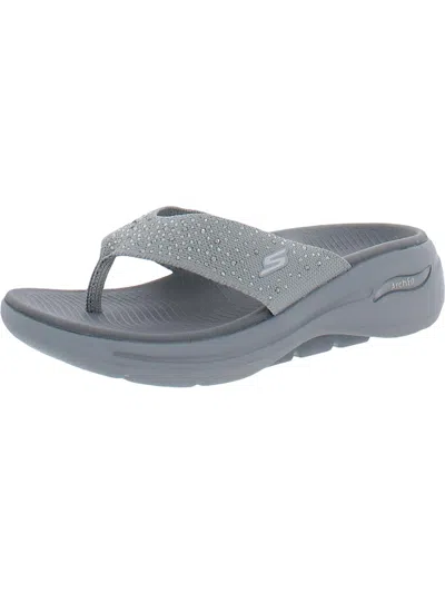 Shop Skechers Go Walk Arch Fit Dazzle Womens Shimmer Toe Post Thong Sandals In Grey