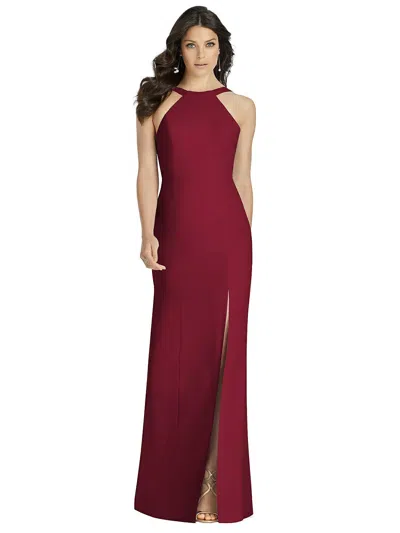 Dessy Collection Cutaway Shoulder Crepe Column Gown In White