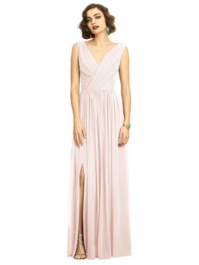 Shop Dessy Collection Sleeveless Draped Chiffon Maxi Dress With Front Slit In Gold