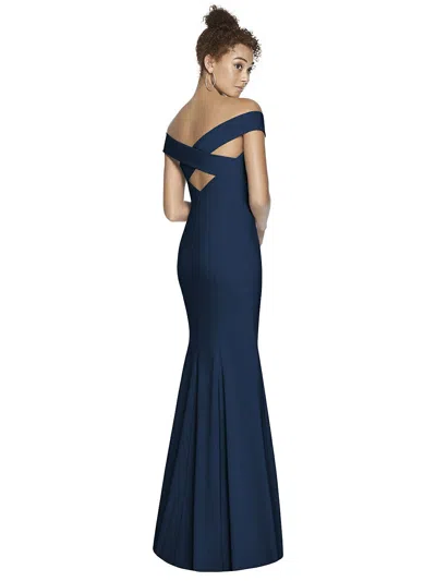 DESSY COLLECTION OFF-THE-SHOULDER CRISS CROSS BACK TRUMPET GOWN 