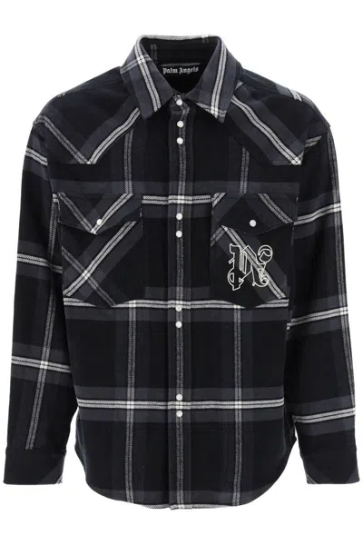 Shop Palm Angels Check Flannel Overshirt In Grigio