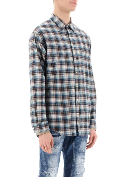 Shop Dsquared2 Check Shirt With Layered Sleeves In Blu