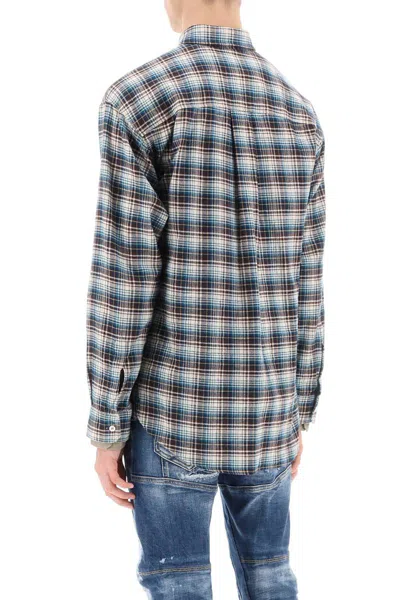 Shop Dsquared2 Check Shirt With Layered Sleeves In Blu