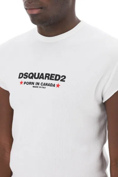 Shop Dsquared2 Choke Fit Ribbed T-shirt In Bianco