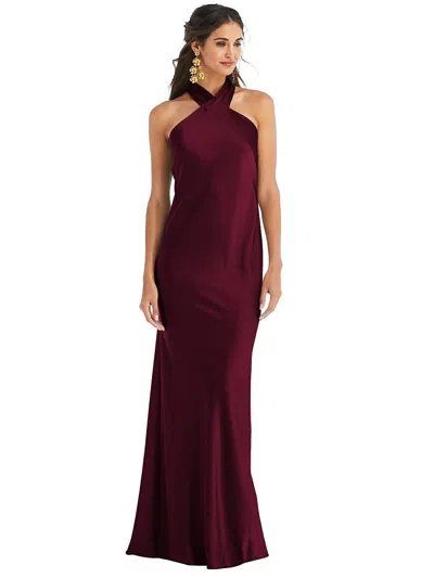 Shop Lovely Draped Twist Halter Tie-back Trumpet Gown In Red