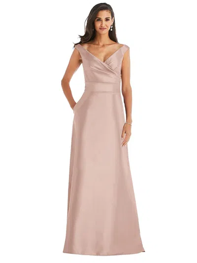 Alfred Sung Off-the-shoulder Draped Wrap Satin Maxi Dress In Multi