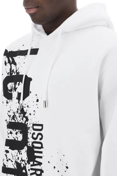 Shop Dsquared2 Cool Fit Hoodie With Icon Splash Print In Bianco