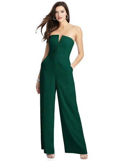 Shop Dessy Collection Strapless Notch Crepe Jumpsuit With Pockets In Green