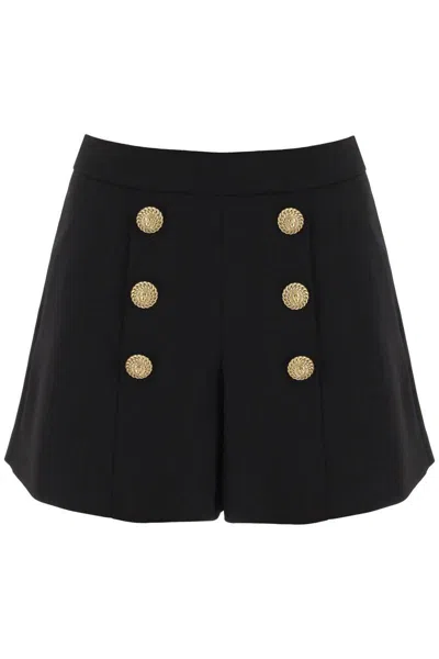 Shop Balmain Crepe Shorts With Embossed Buttons In Nero
